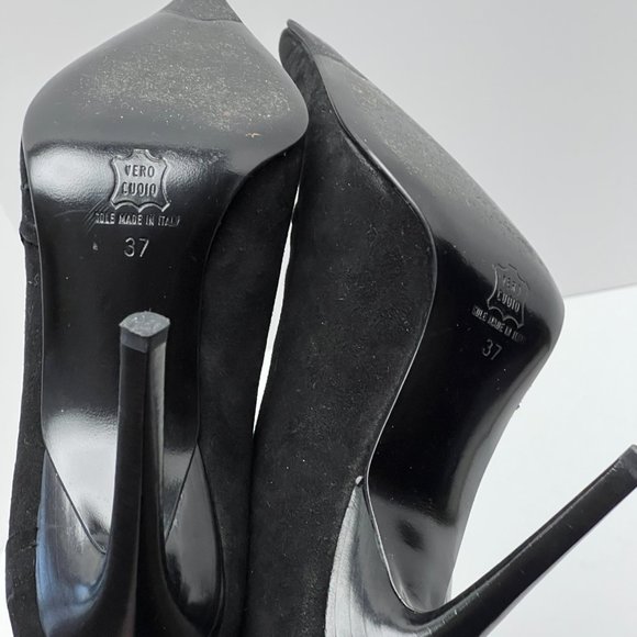 ❤️❤️Italian Suede Black Pump Heels Size 7 by Work In Progress - Picture 6 of 10